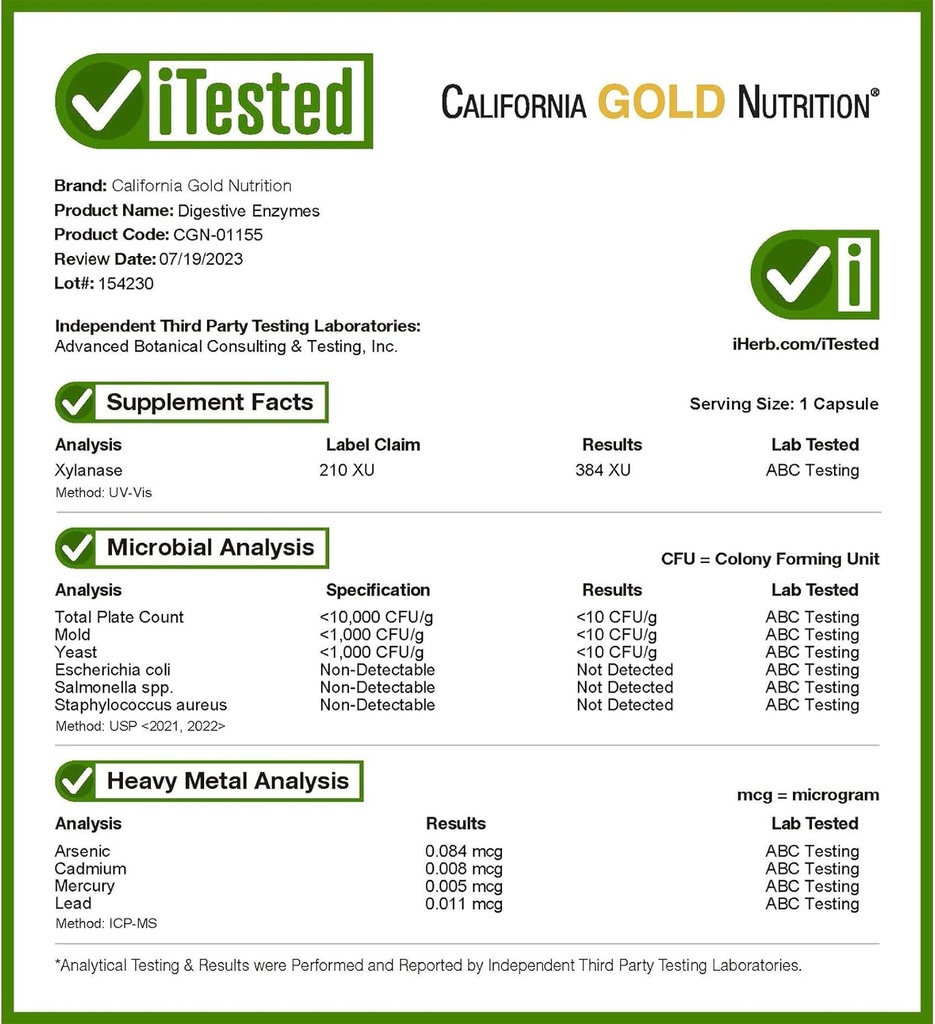 California Gold Nutrition - Digestive Enzymes, Broad Spectrum - 90 Veggie Capsules