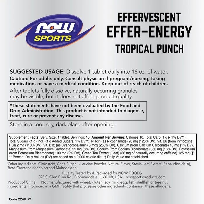NOW - Effer-Energy Effervescent 10 Tablets (Energy 36mg caffeine)