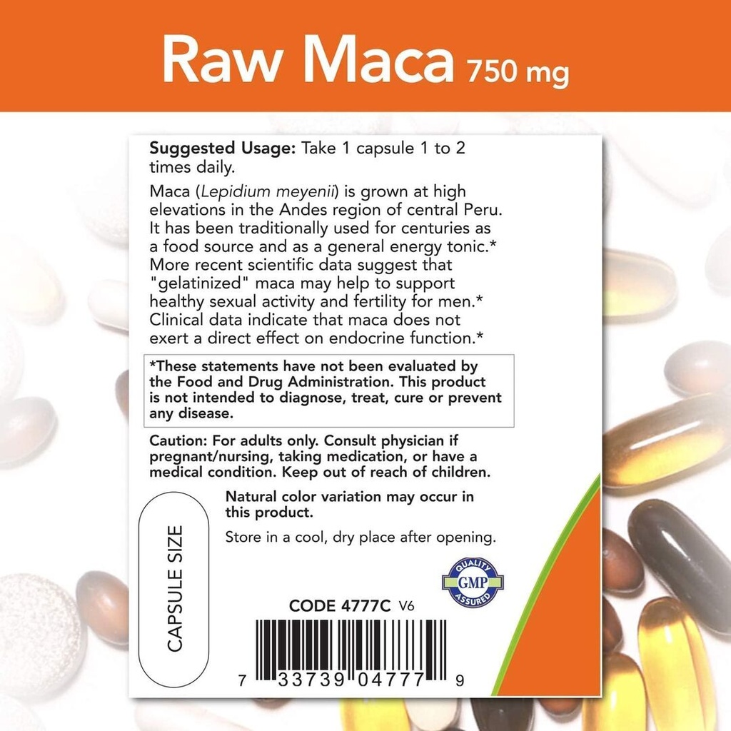 Now - Raw Maca 750 Mg - 90 Veg Capsules