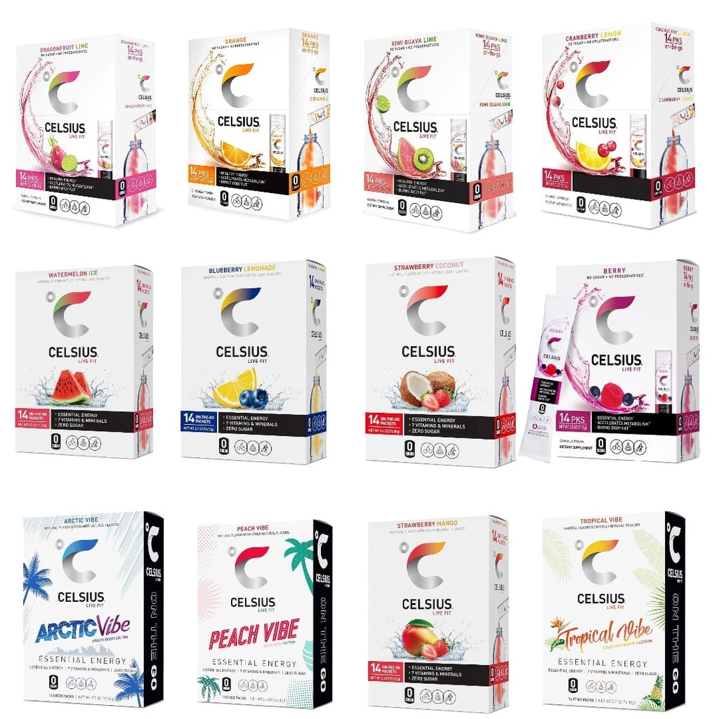 CELSIUS On-the-Go Powder Stick Packs - 14 Sticks per Pack